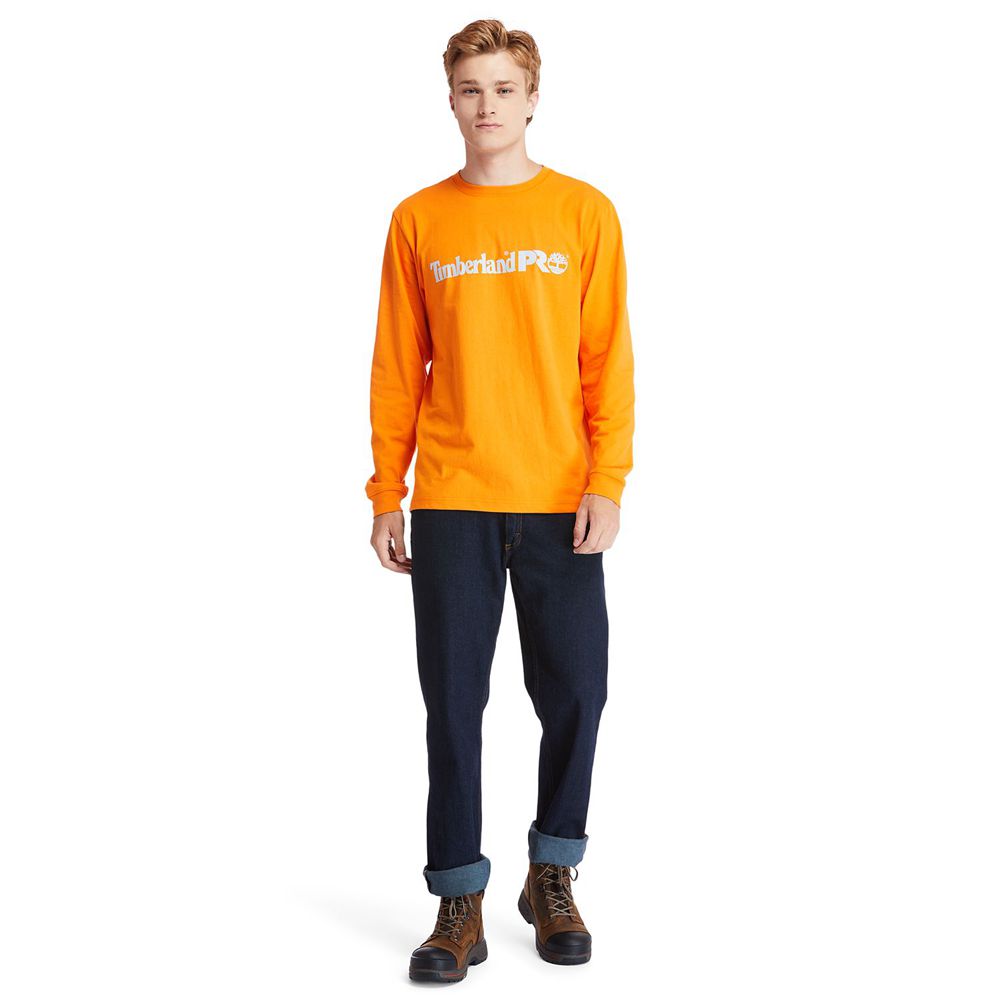 Timberland Mens T-Shirts PRO® Base Plate Long-Sleeve Graphic - Orange - India IF0271984